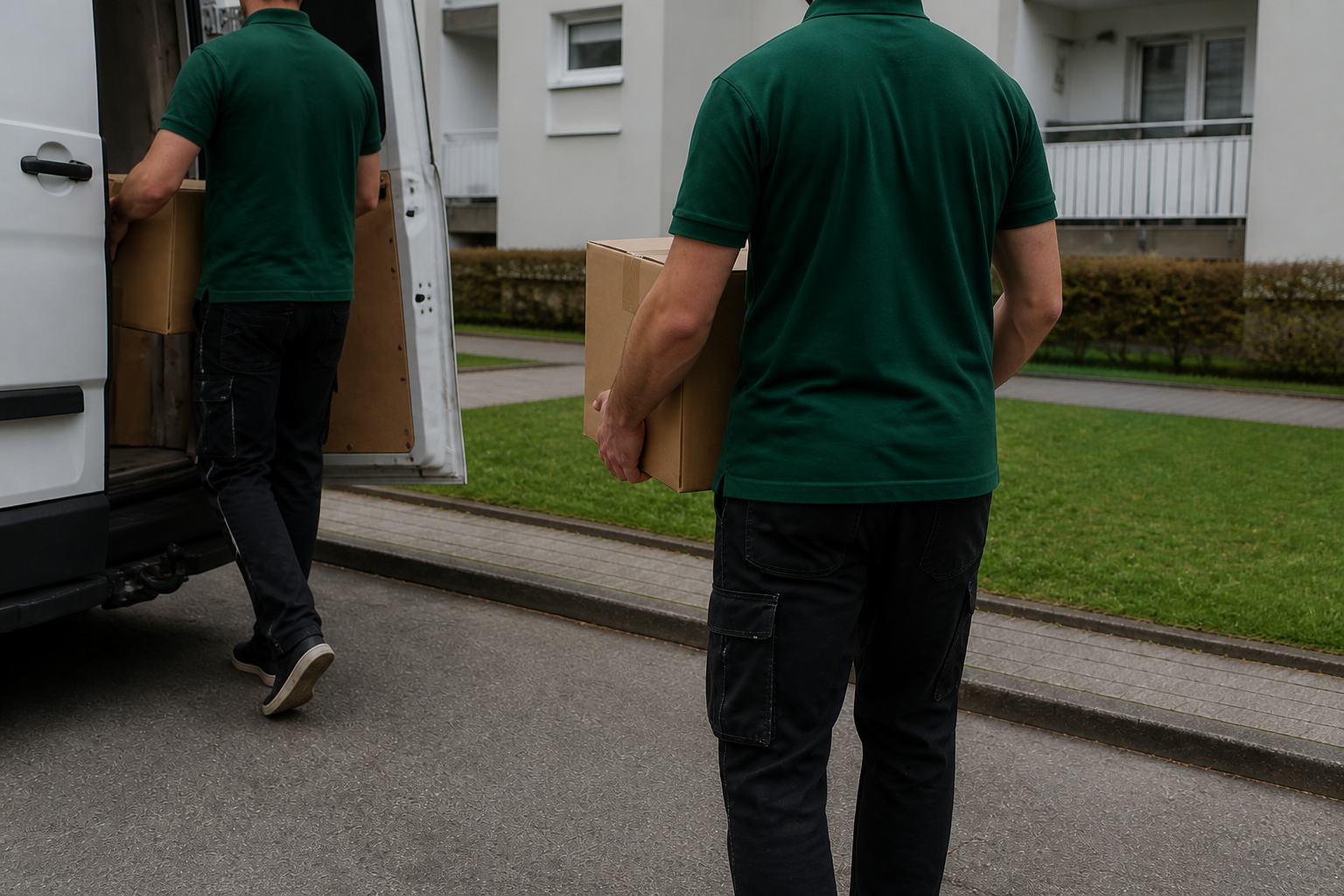 Umzugskartons werden sorgfältig in einen Transporter geladen